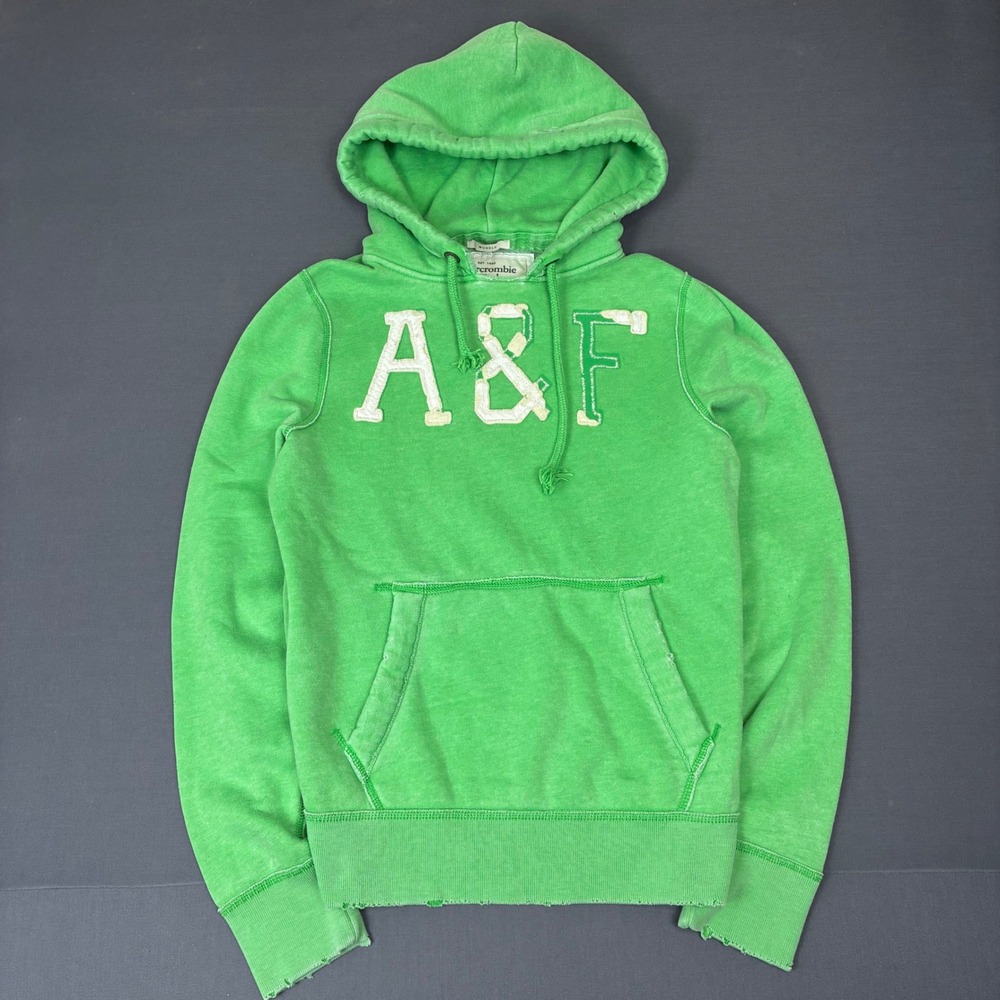 Y2K Abercrombie & Fitch Green 'A&F' Muscle Pullover Hoodie Men's Size Medium